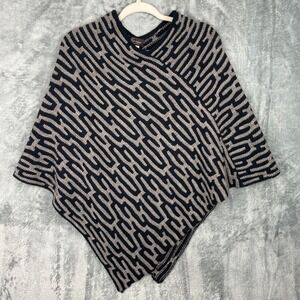 Iperico Poncho Sweater Black Beige Geometric Knit Made In Italy One Size Outdoor